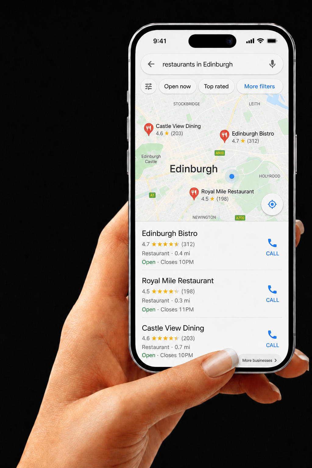 google search for a restaurant